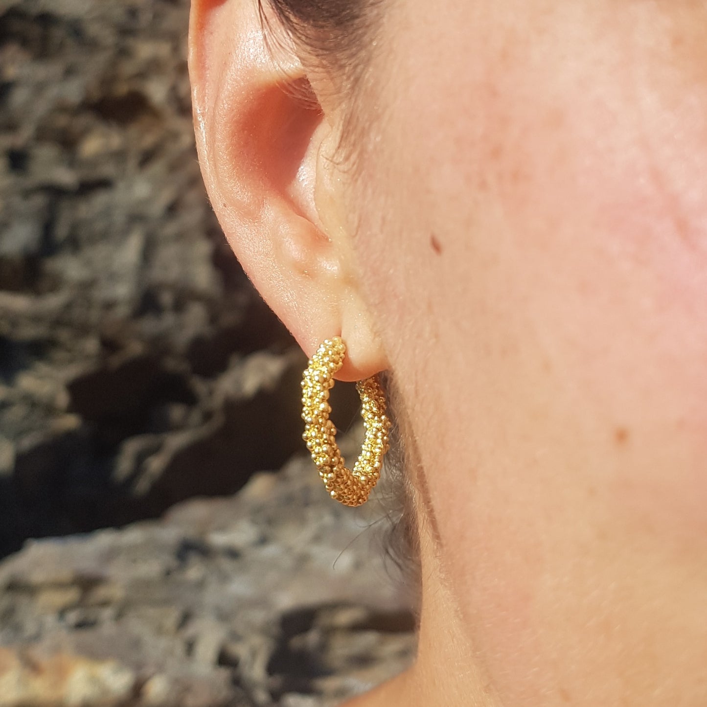 Aros Burbujas completas de plata chapada en oro de 18k