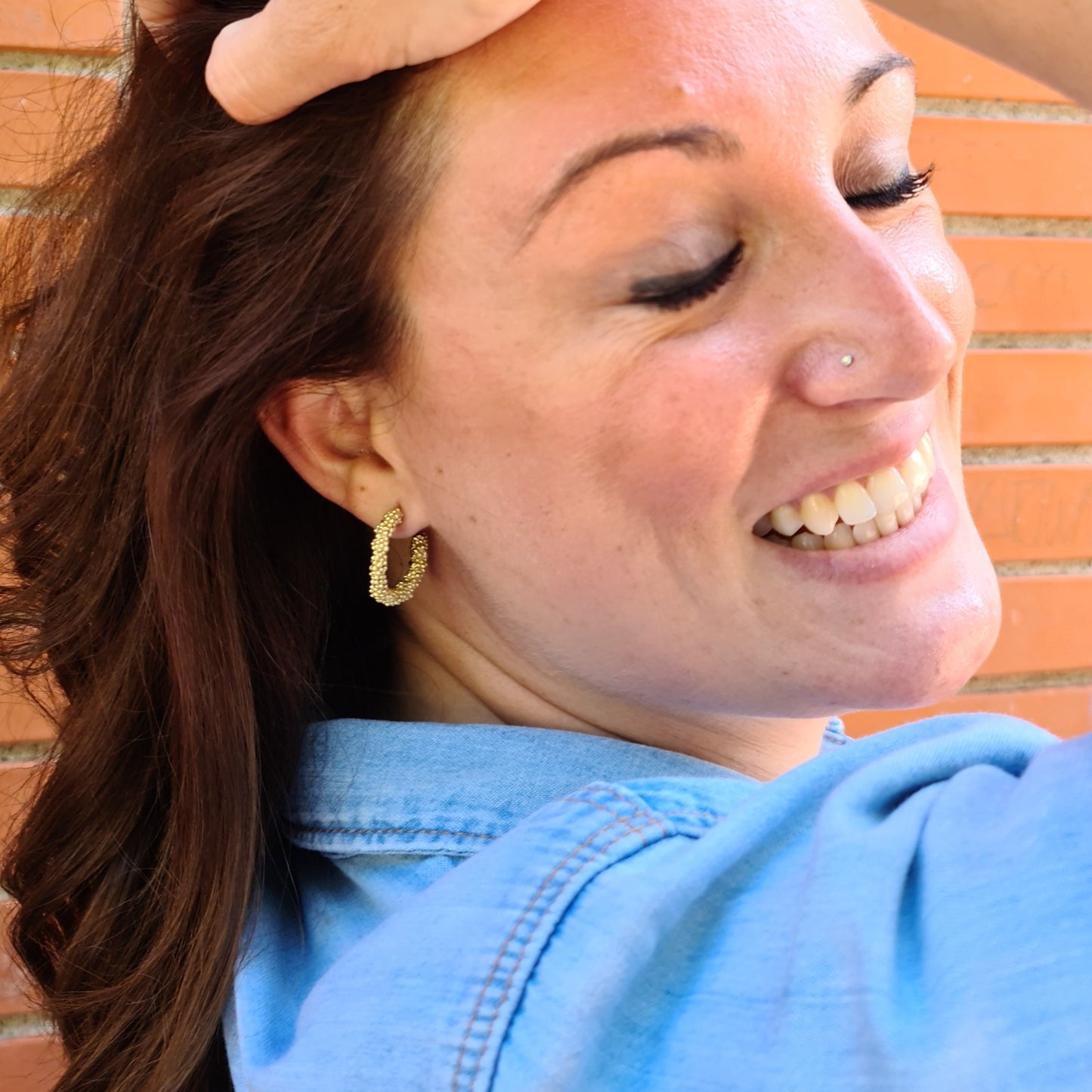 Aros Burbujas completas de plata chapada en oro de 18k