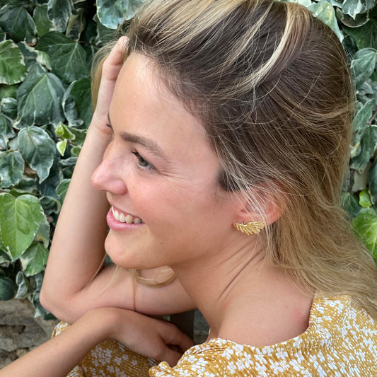 Pendientes Bordado Alas de plata chapada en oro de 18k