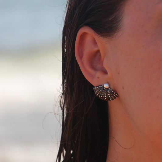 Pendientes Erizos de mar partidos de plata oxidada