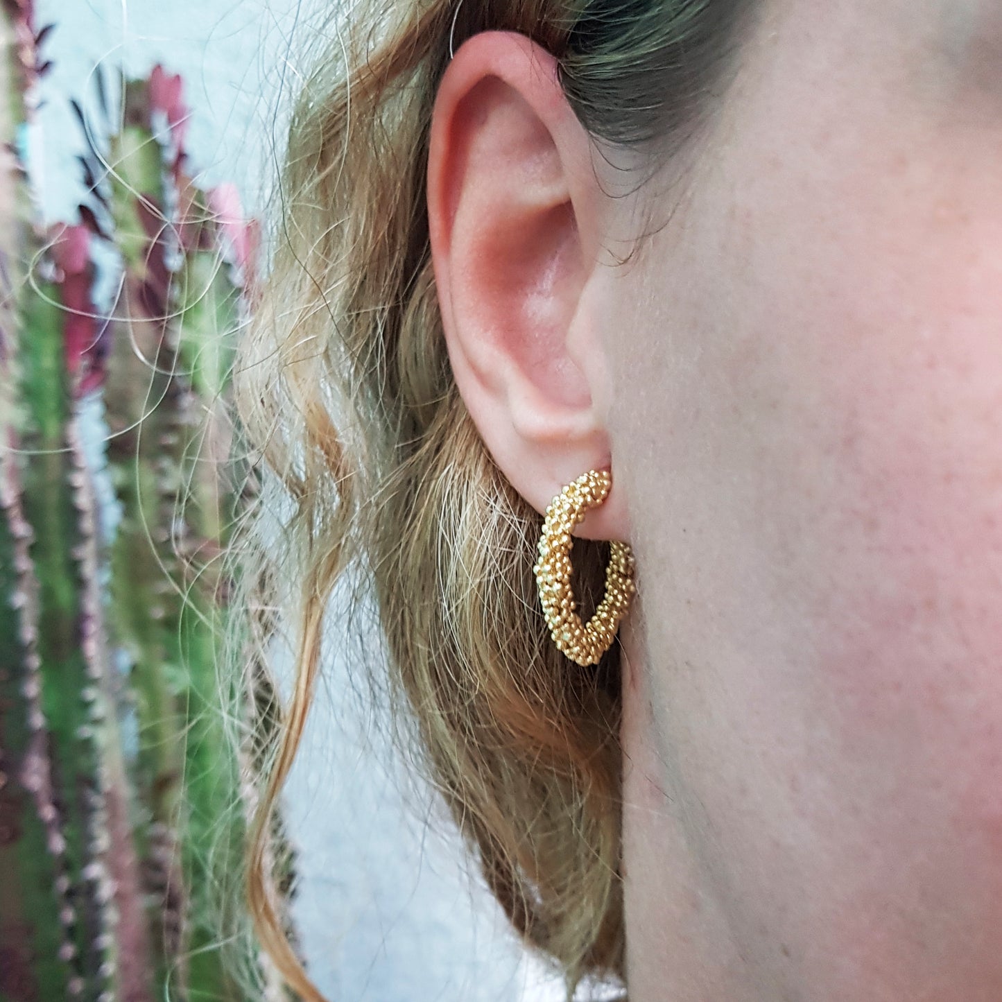 Aros Burbujas completas de plata chapada en oro de 18k