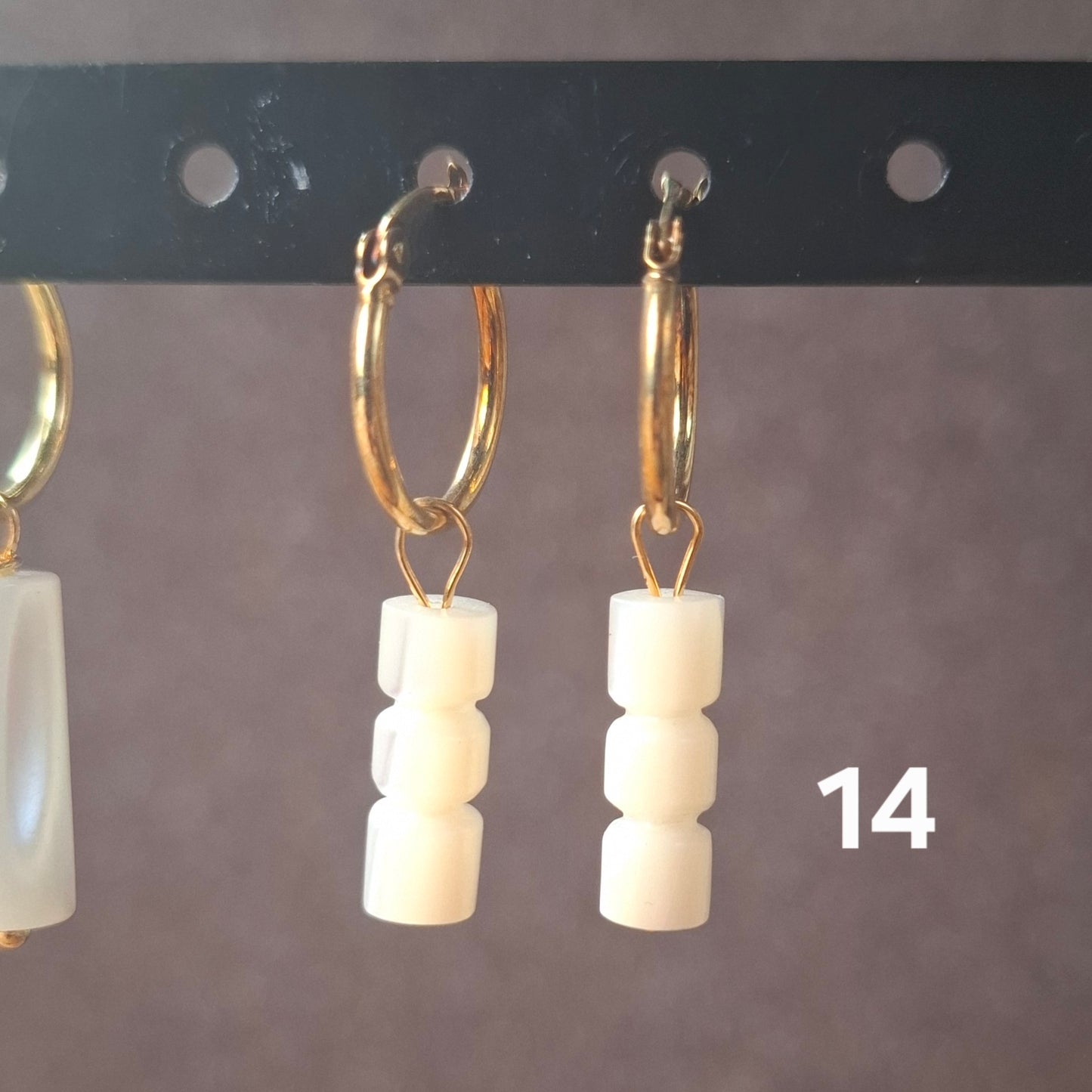 Aros plata con baño de oro y nácar