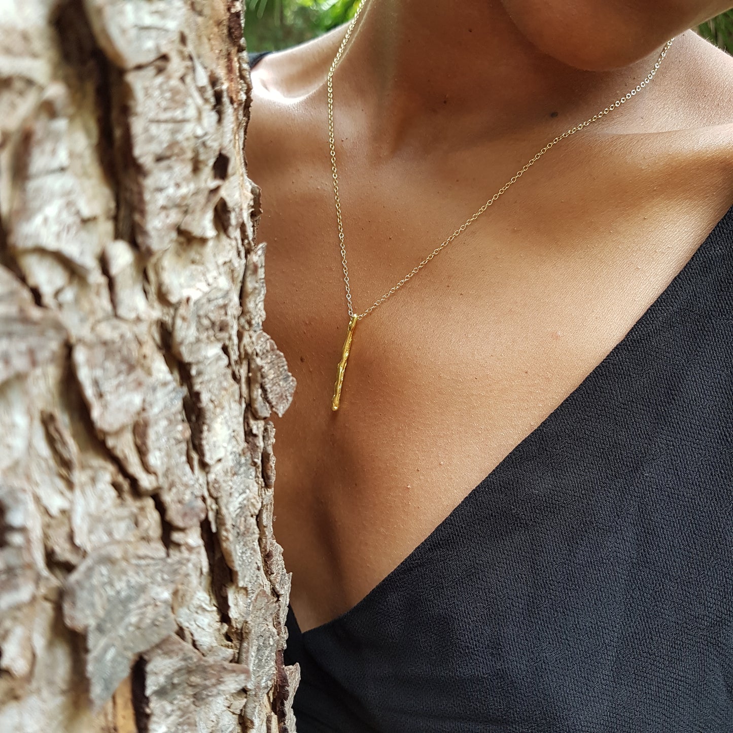 Collar Pals vertical plata chapada en oro de 18k