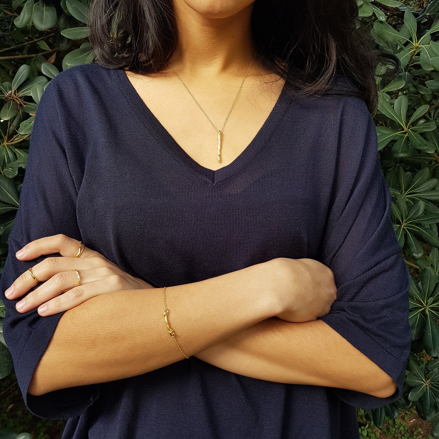 Collar Pals vertical plata chapada en oro de 18k