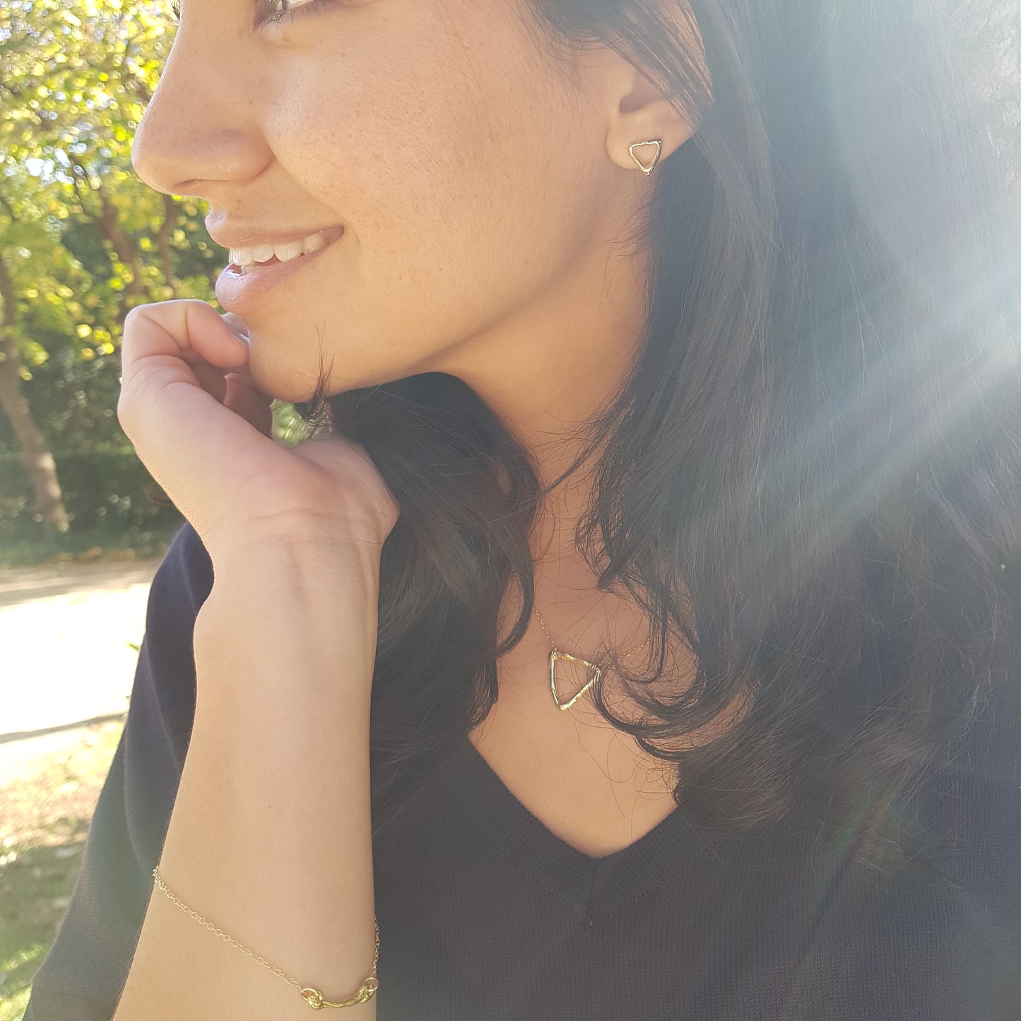 Pendientes Triángulo de plata chapada en oro