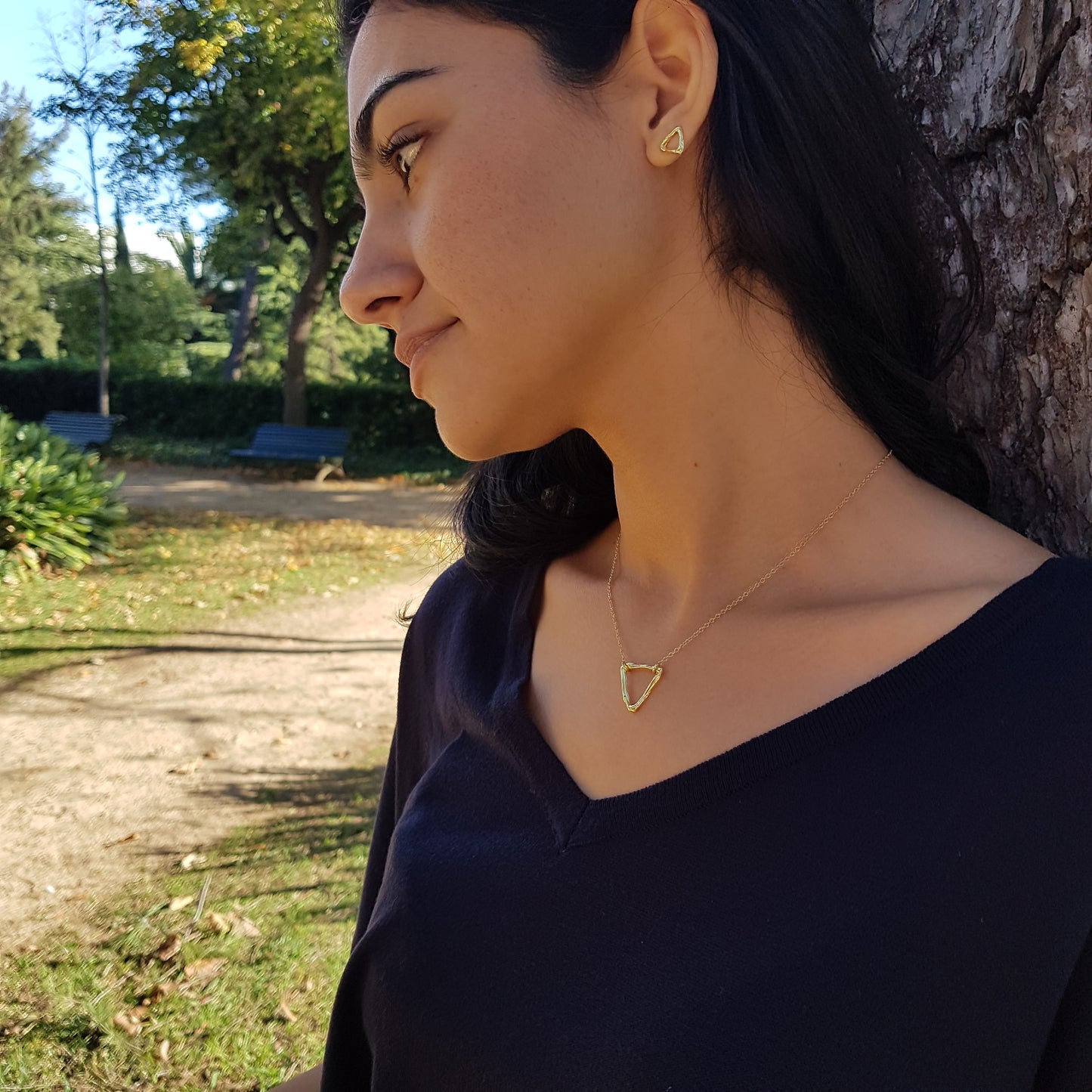 Pendientes Triángulo de plata chapada en oro