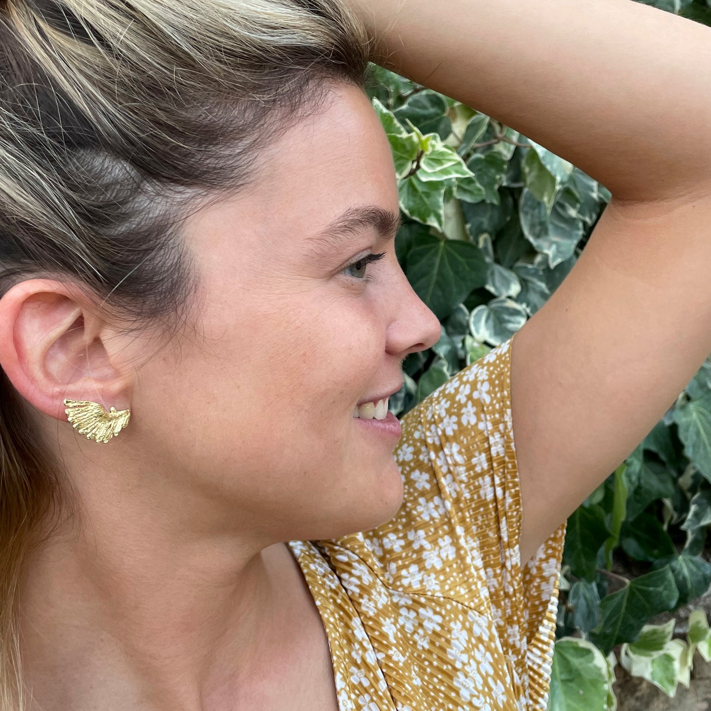 Pendientes Bordado Alas de plata chapada en oro de 18k