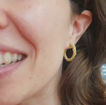 Aros Burbujas completas de plata chapada en oro de 18k