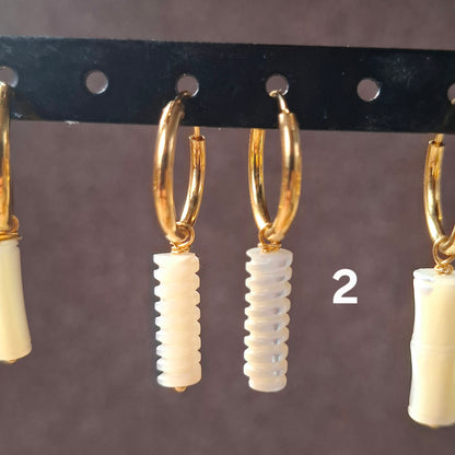 Aros plata con baño de oro y nácar